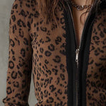 Vintage Leopard Print Slim Fit Zip Cardigan