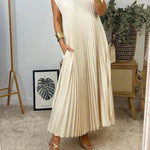 Sleeveless Pleated Simple Solid Color Dress