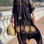 Mid-sleeve bell-sleeve tie V-neck dress