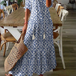 Geometric Print Casual V Neck Maxi Dress