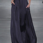 Loose Raglan Sleeve Solid Color Split-Joint Tied Waist High Neck Maxi Dresses