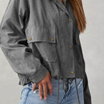 Brushed plaid lapel multi-button two-pocket midi jacket