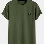 Short Sleeve Geometric Jacquard Arc Hem T-Shirt