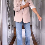 Ruched Open Front Long Sleeves Apricot Blazer
