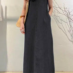 Margovil Crewneck Sleeveless Pockets Maxi Denim Dress