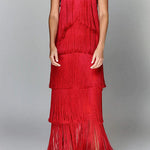 Margovil Chicest Halter Ruffle Layered Fringe Maxi Party Dress