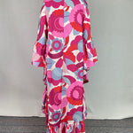 Batwing Sleeves Loose Flower Print Pleated Split-Joint Round-Neck Maxi Dresses