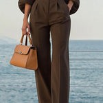 High Waisted Loose Pleated Solid Color Split-Joint Pants Trousers
