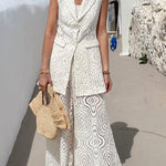 Santorini Dream Unique Lace Elastic Waist Wide Leg Pants