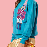 Christmas Guards Sequined Round Neck Casual Loose Sweatshirt