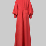 Long Sleeves Loose Buttoned Hollow Solid Color Split-Joint Round-Neck Maxi Dresses
