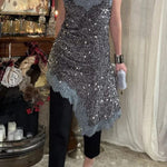 Soraia Velvet Sequin Lace Trim Irregular Hem Slip Mini Dress