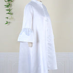 Urban Buttoned Solid Color Stand Collar Flared Sleeve Loose Midi Dress