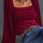 Plain Ruffle Sleeve Buttoned Plus Size Boho Top