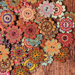 About 100Pcs Multi-Color Floral Pattern Buttons
