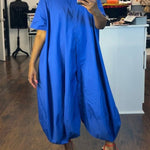 Half Sleeves Loose Buttoned Elasticity Pockets Solid Color Lapel Jumpsuits