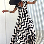 Fresh Breeze Ethnic Unique Print Ruffle Sleeve A-line Maxi Dress