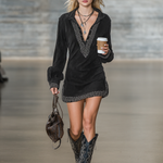 Women's Vintage Faux Suede Embroidered Shirt Collar Long Sleeve Mini Dress