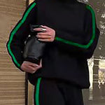 Long Sleeves Loose Buttoned Hollow Printed Split-Joint High Neck Sweatshirt Tops