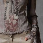 Vintage Patchwork Eco-Suede Blouse With Lace And Floral Prints