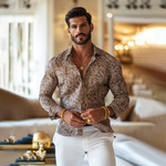 Men's Vintage Print Lapel Long Sleeve Shirt