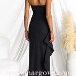 Margo Elegant Strapless Ruched Slit Maxi Dress