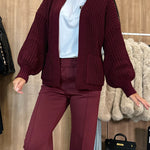 Solid Color V-neck Long-sleeved Casual Knitted Cardigan