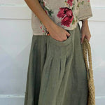 Casual Printed Tank Top & Skirt Cotton Linen Two-piece Set