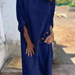 Jamilah Linen Blend Ring Detail Midi Blouse and Elastic Waist Pocketed Loose Pants Set