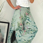 Summer Garden Botanical Print Smocked Waist Wide Leg Palazzo Pants