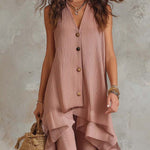 Bohemian Style Crinkled Gauze Sleeveless Top And Wide-leg Pants Two-piece Set