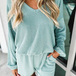 Corded V Neck Slouchy Top & Pocketed Shorts Set