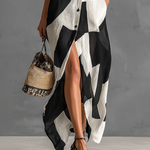 Women's Cotton And Linen Blend Irregular Geometric Print Lapel Single-Breasted Short-Sleeved Maxi Shirt Dress