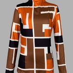 Long Sleeves Skinny Geometric Printed High Neck T-Shirts Tops