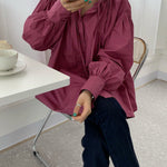 Urban Loose Puff Sleeves Agaric Laces Falbala Solid Color Blouses