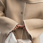 Scarf-Neckline Felt Woolen Coat