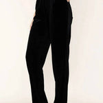 Solid Color Velvet Long-sleeve Blazer and Elastic Waist Pocket Pants Set