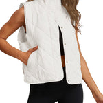Quilted cotton stand-collar lightweight button-up vest