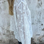 Embroidered Plant Long Sleeve Lapel Hollow Casual Shirt