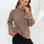 Casual Long Sleeves Loose Contrast Color Half Turtleneck Sweater Tops