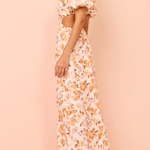 Elastic puff sleeves pleated waist back hollow sweet long skirt