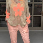 Floral Knitted Hollow V-neck Shirt Floral Mesh Sweater