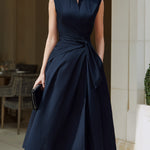 Sleeveless Wrap Midi Dress With Structured Stand Collar