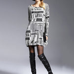 Vintage Loose One-Shoulder Newspaper Printed Split-Joint Sweater