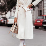 Simple Long-sleeved V-neck Tie Woolen Coat