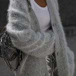 Solid Color Loose V-neck Long-sleeved Lazy Knitted Cardigan