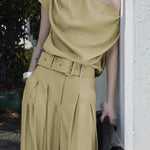 Loose Short Sleeves Solid Color One-Shoulder T-Shirts Tops