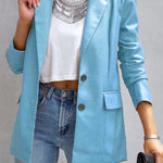 FASHION AFFAIRS POCKETED FAUX LEATHER BLAZER