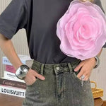 Loose T-shirt Three-dimensional Mesh Camellia Cotton Short-sleeved Top