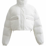 Stand Collar Pocket Zipper Short Cotton Coat